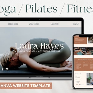 Canva Website Template for Yoga Teacher Studio, Editable and free hosting, Boho Site for Yoga Instructor, Pilates or Fitness Landing Page