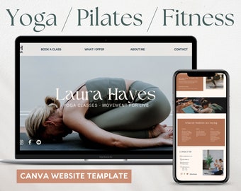 Canva Website Template for Yoga Teacher Studio, Editable and free hosting, Boho Site for Yoga Instructor, Pilates or Fitness Landing Page