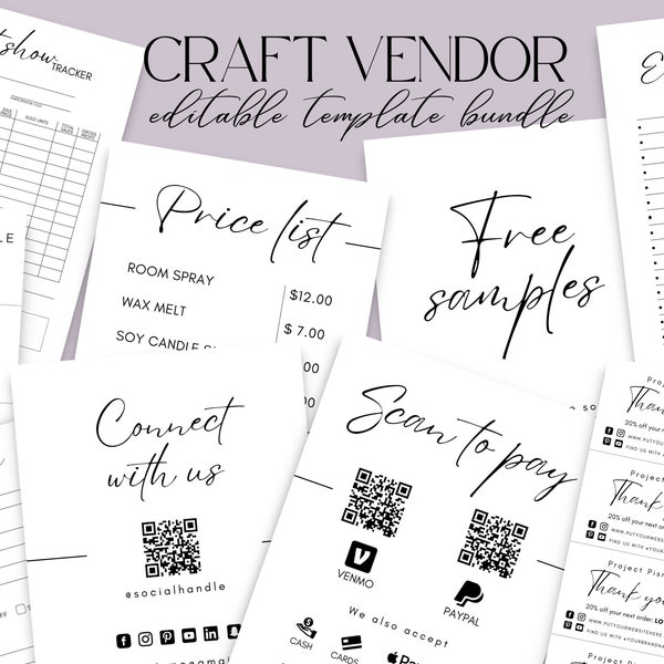 Craft market signs printable, Template for holiday craft fair, Bundle for vendor for Farmers market booth, Christmas price list, Scan to pay