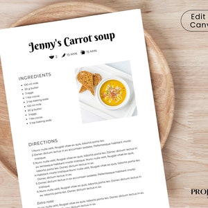 Printable Recipe Page Template, Farmhouse Recipe Book, Custom Family Cookbook Sheet, Editable Recipe Template, Simple Recipe Binder Book