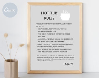 hot tub rules sign + pool rules template, editable poster, airbnb host help, pool safety sign, rental spa hot tub jacuzzi personalized