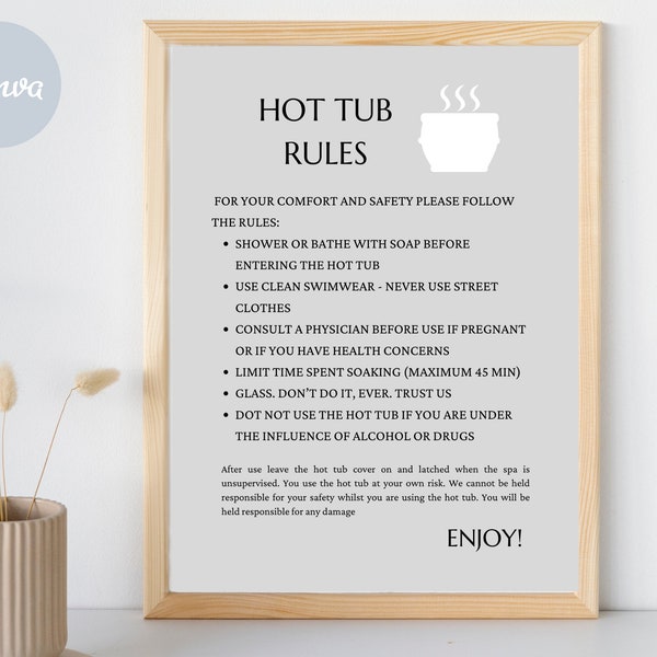 hot tub rules sign + pool rules template, editable poster, airbnb host help, pool safety sign, rental spa hot tub jacuzzi personalized