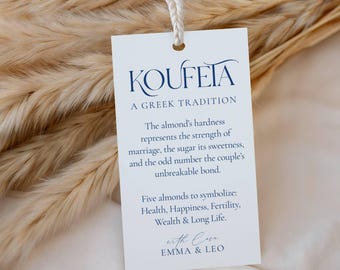 Koufeta Tag and Sign: Greek Wedding Tradition - 5  Jordan Almonds, Five Sugared Almonds for Greek Tradition, Gift for Guests Favor Tag