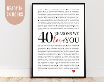 40 Reasons We Love You-poster: gepersonaliseerd verjaardagscadeau (digitale download)