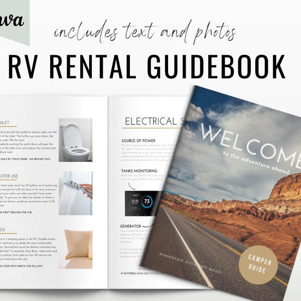 RV Rental Welcome Guidebook Template, Motorhome Binder, Camper Renters Guide, Trailer Rental Book, RV Manual, Welcome Packet, Us letter A4