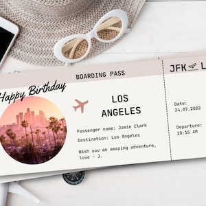 Modelo de bilhete de embarque DIY, cartão de embarque editável, bilhete de avião falso, voo de avião para viagem de presente, portal de férias para aniversário, impressão