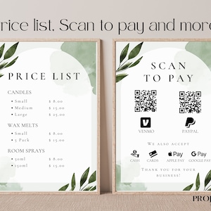 Craft Show Price List and Scan to Pay signs, Editable templates, Local Market Vendor Signs, Craft fair QR code poster, Farmers market booth