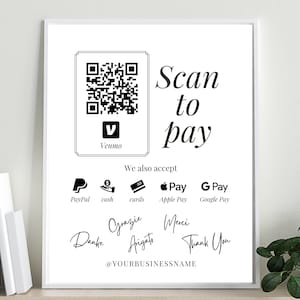 ontwerp QR-code tekensjabloon, aanpasbare QR-codes scannen voor contactloze betalingen, sociale weergave, virtuele fooienpot, geaccepteerde betalingen