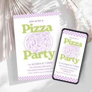 Faire-part de fabrication de pizza rétro, invitation de fête, invitation mobile de fête de cuisine, soirée de cuisine italienne d'amis, modèle de toile TÉLÉCHARGEMENT IMMÉDIAT