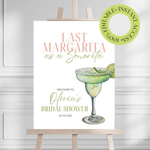 Editable Welcome Bachelorette Sign, Watercolor Last Margarita as Senorita Fiesta Bridal Shower Poster, Cocktail Party Weekend Template