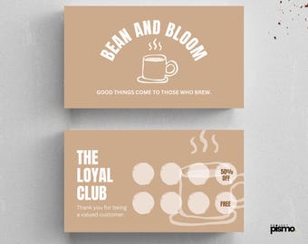 Editable Cafe Loyalty Card Template, Printable Rewards Card Design, Modern Customer Loyalty Card Cafe, Coffee Loyalty Discount Cards