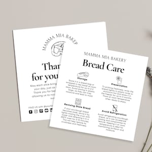 Sauerteig Pflege Karte, Brot Danke; Druckbare Aufbewahrungsanweisungen für Brotlaaf, einfaches Design, Pflegeanleitung für Hausbäckerei, digitaler Download