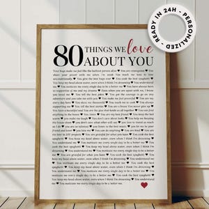 80 Things We Love About You Custom Digital Poster, Mom's 80th Anniversary, 70 Things About Dad Birthday, Unique Birthday gift for Auntie