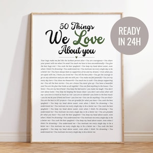 Impresión "50 cosas que amamos de ti", regalo imprimible para 50 cumpleaños, regalo personalizado para jubilación, regalo para esposo, regalos imprimibles para mujeres