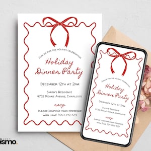 Wunderliche handgezeichnete Weihnachtsfeier laden ein Canva Vorlage, Einladung Retro Party, Gekritzel-Weihnachtsessen-Einladung, einfache Weihnachten