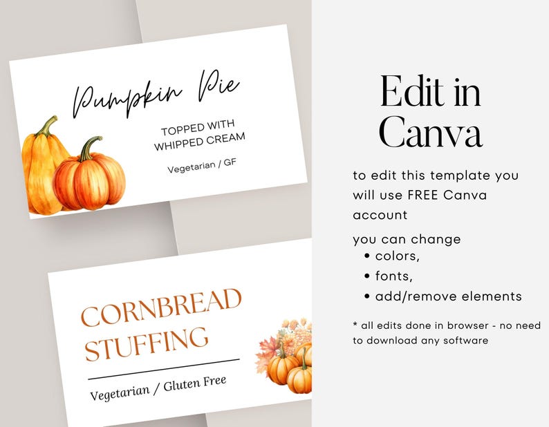 Editable Thanksgiving Food Tent Template, Fall Pumpkin Season Buffet