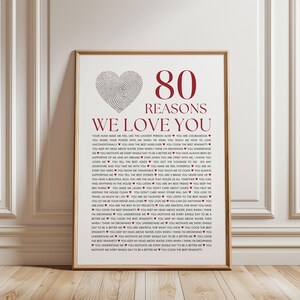 80 motivi per cui ti amiamo, regalo personalizzato per il nonno, blu navy e marrone, regalo stampabile per l'80° compleanno, regalo per lui, sorpresa per il nonno