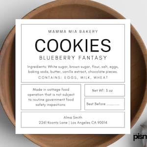 Minimalistisches Etikett für Hausbackwaren, Etikettenvorlage für das Lebensmittelrecht im Cottage, Canva, Cupcake-Zutatenliste, druckbare Lebensmittellizenz, Allergene-Info
