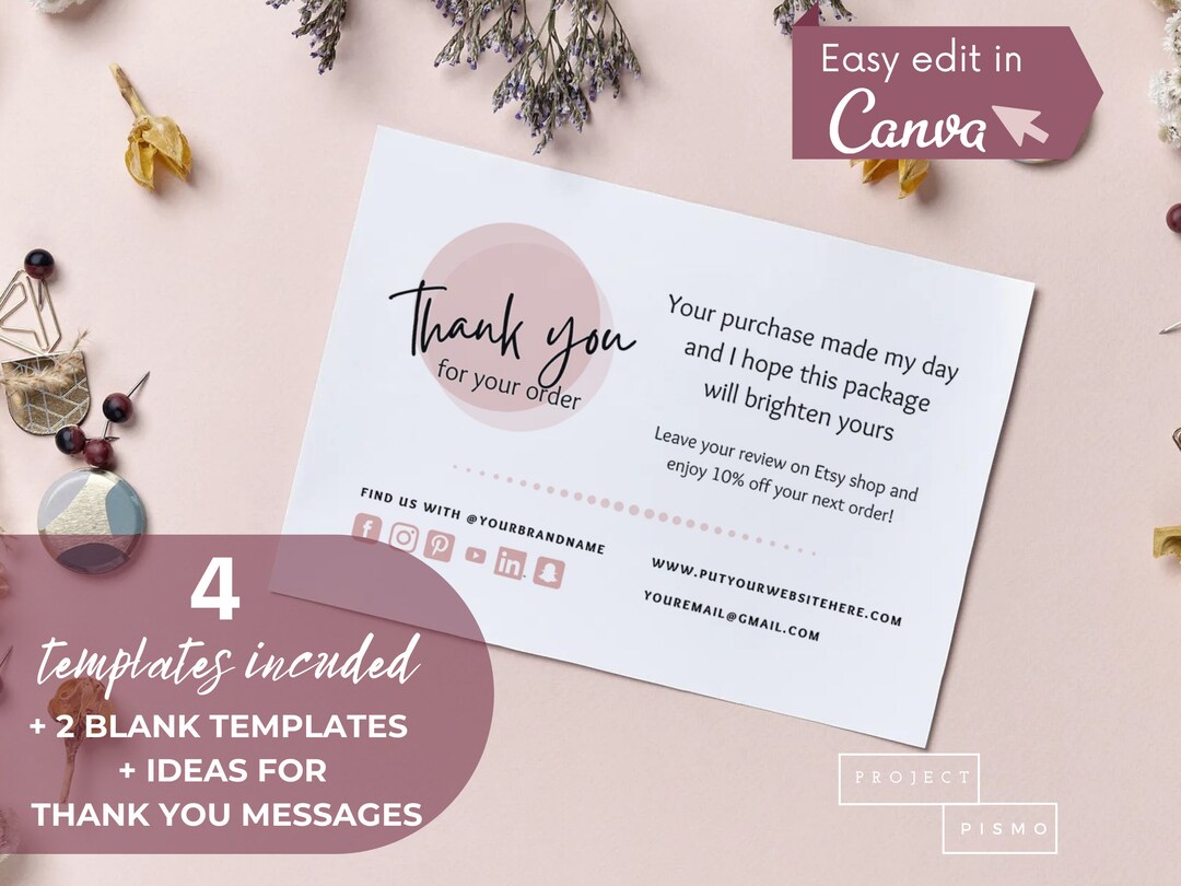 Thank You for Your Order Card, Business Template for Note to Customer