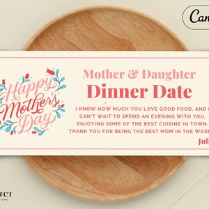 Bewerkbare cadeaubon, sjabloon voor cadeaubon Happy Mother's Day, cadeaubon, ticketvoucher Elegante Moederdagcoupon voor een ervaring