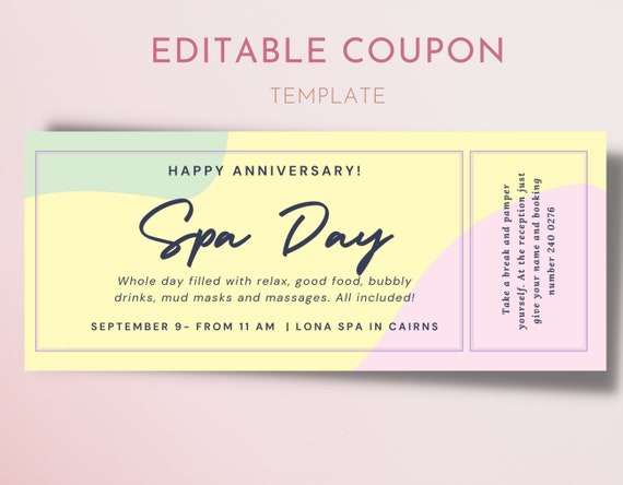 Pastel Voucher Template Editable Coupon for Ticket or - Etsy