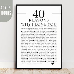 Personalized gift - READY IN 24H, 40 Reasons why I love you, 35 anniversary decor, Printable poster with all the things I love about you