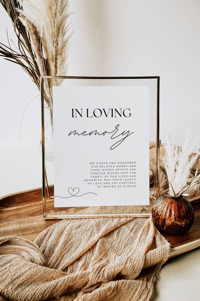 Remembering Script In Loving Memory Sign for Wedding, Printable Sign for Reserved Memorial ...