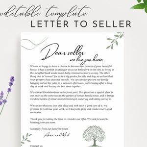 Carta de oferta de inicio sin imagen, Carta del comprador al vendedor, Plantilla editable, Carta de compra de casa personalizada Estimado vendedor, Carta de presentación de oferta