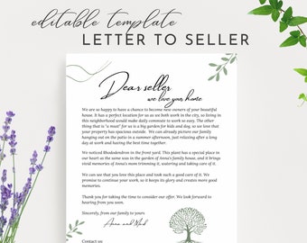 Home Offer Letter no Picture, Buyer Letter to Seller, Template Editable, House Buying Letter Personalized Dear Seller, Offer Cover Letter