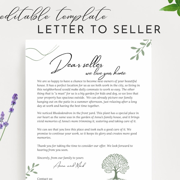 Home Offer Letter no Picture, Buyer Letter to Seller, Template Editable, House Buying Letter Personalized Dear Seller, Offer Cover Letter