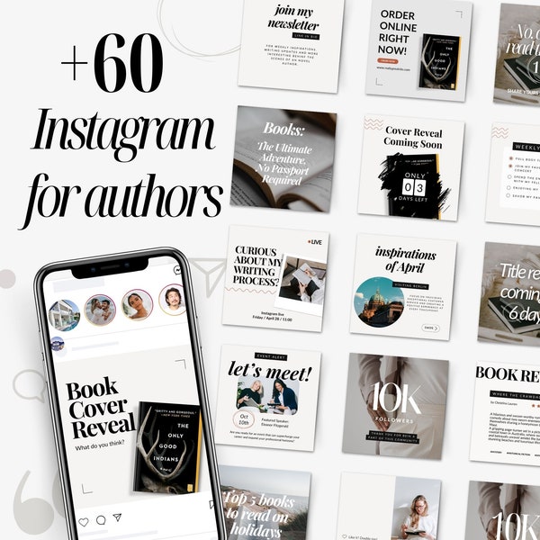 Author Instagram Posts Canva Template, Book Launch and Book Promo Social Media Pack, Writers IG Author Poet Blogger Bookstagram Minimalist