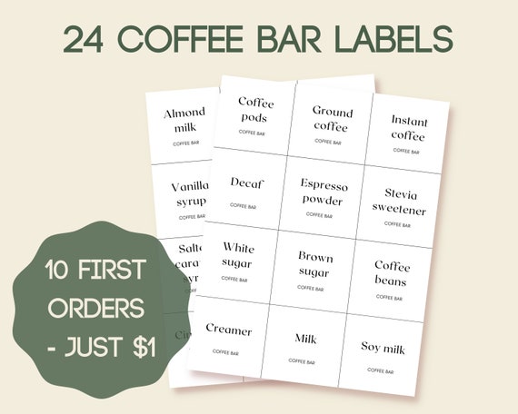 Coffee bar labels coffee station stickers for containers - Etsy España
