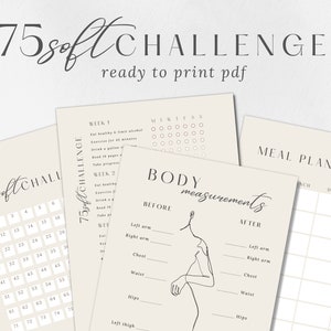 75 soft challenge tracker printable bundle, fitness habit planner, easier tiktok health template journal, digital product, instant download