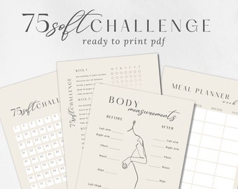 75 soft challenge tracker printable bundle, fitness habit planner, easier tiktok health template journal, digital product, instant download