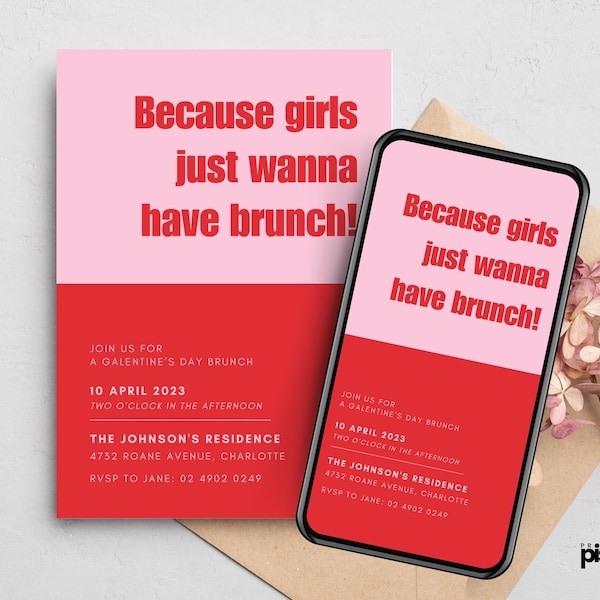 Galentine's Day Brunch with Girlfriends Invite, Girls Just Wanna Have Brunch, Funny Party with Friends, Valentines Day Activity with Bestie