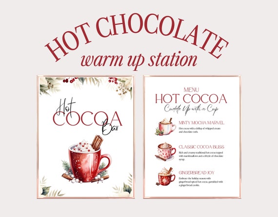 Hot Chocolate Bar Menu Sign, Holiday Party Sign, Hot Cocoa Bar