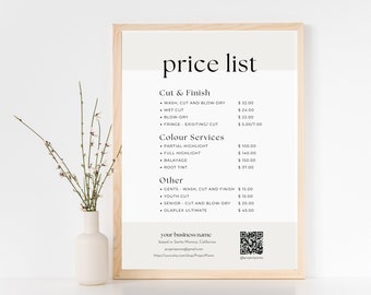 Hair Salon Price List Template: Modern Beauty Bar Menu (Editable Canva Template)