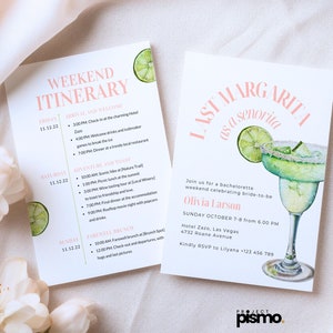 Last Margarita as a Seniorita -  Fiesta Bachelorette Party Invitation, Itinerary Editable Canva, Beach Bridal Shower, Watercolor Margarita