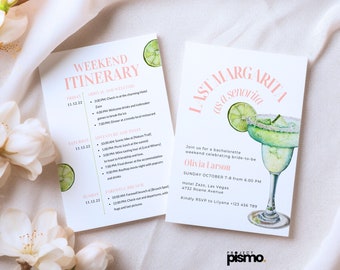 Last Margarita as a Seniorita -  Fiesta Bachelorette Party Invitation, Itinerary Editable Canva, Beach Bridal Shower, Watercolor Margarita