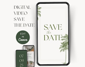 Plantilla de video para guardar la fecha de una boda en una playa tropical (descarga digital)