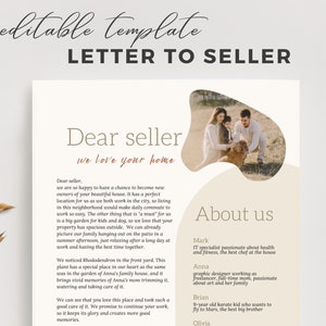 plantilla de carta al vendedor, carta de oferta de vivienda, ayuda para comprar una casa, nota personal del vendedor de viviendas, diseño editable, descarga instantánea imprimible