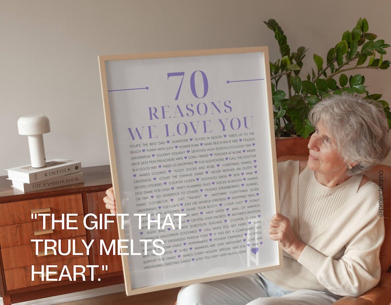 70 Reasons why we love you, 70th Birthday gift for grandma, 80 Things we love about you wall art, Anniversary gift, Custom printable poster image 5