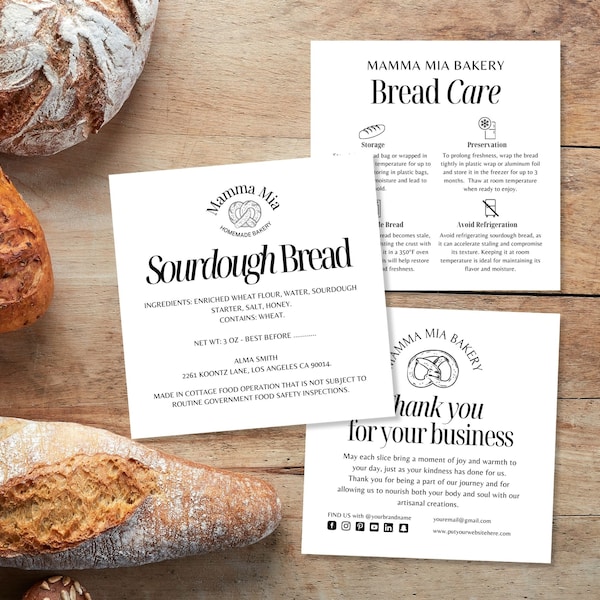 Sourdough Care Card, Bread Care Card Template, Canva Template, Instant Download, Bakery Food Label, Bread Care Instructions, Thank You Note