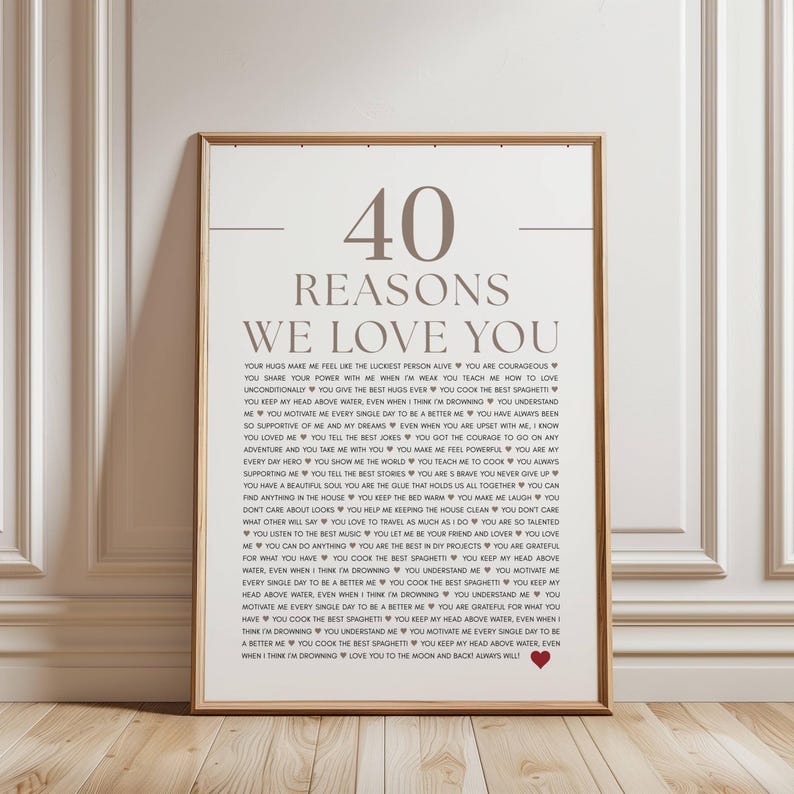 Personalized gift - READY IN 24H, 40 Reasons We Love You, Anniversary Decor, Printable poster with all the things I love about you imagen 5