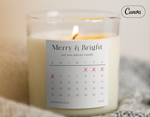 Advent Calendar Candle Label Template, Holidays Candle Sticker With  Countdown Merry Christmas Design, Custom DIY Xmas Happy Holiday Canva - Etsy