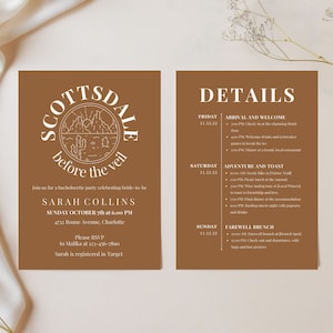 Scottsdale Bachelorette Weekend Invitation, Bridal Shower Itinerary, Editable Instant Download, Scottsdale Before The Veil, Arizona Bach