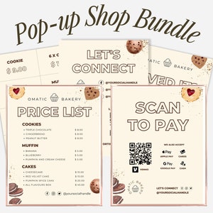 Pop-up-Ladenschild-Vorlage für Bäckereigeschäft, Small Business Bundle-Verkäuferstand, Handwerksschau-Vorlage, Scan-to-Pay mit QR-Code, Danke