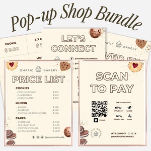 Pop-up Shop Signs Template for Bakery Business, Small Business Bundle Vendor Booth, Craft Show Template, Scan to Pay with QR Code, Thank You