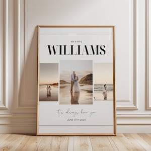 Bruiloft aandenken voor stel, cadeau voor haar, jubileumcadeau voor vrouw, romantische fotocollage - afdrukbare poster trouwdag herinnering afdrukken