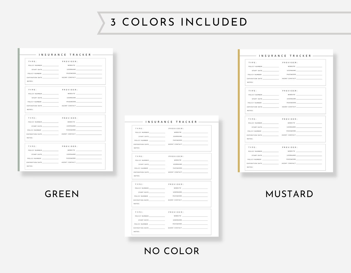 Insurance Tracker Contact List Insurance Info Printable - Etsy